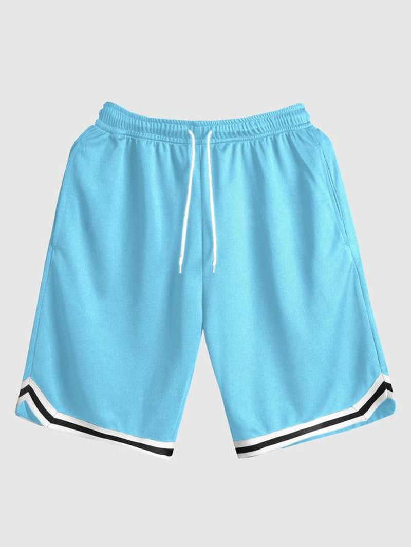 Men'S Loose Striped Trim Drawstring Waist Track Shorts, Casual Loose Quick Dry Shorts for Summer Outdoor Basketball Fitness