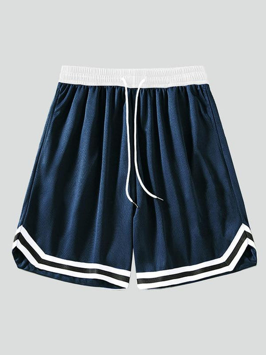 Men'S Loose Striped Trim Drawstring Waist Track Shorts, Casual Loose Quick Dry Shorts for Summer Outdoor Basketball Fitness