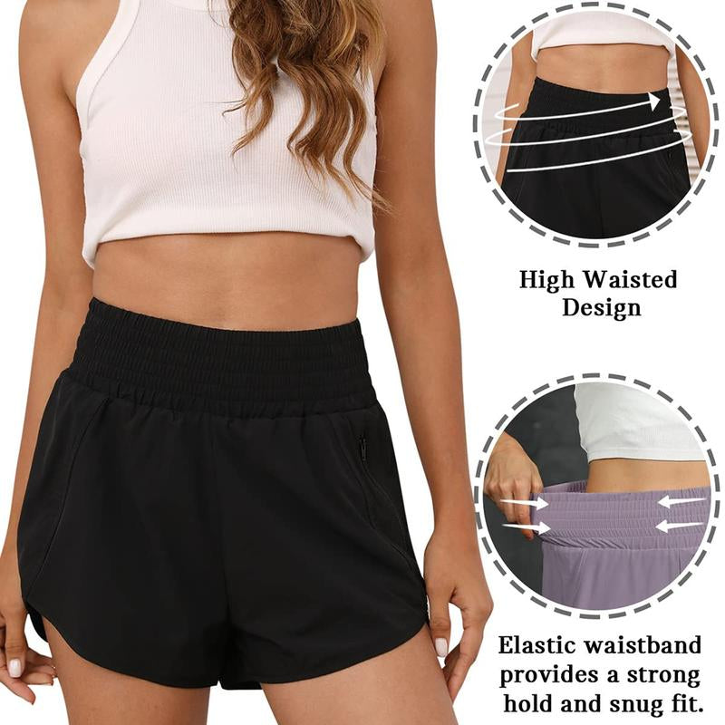 Women'S Athletic Shorts High Waisted Running Shorts Pocket Sporty Short Gym Elastic Workout Shorts