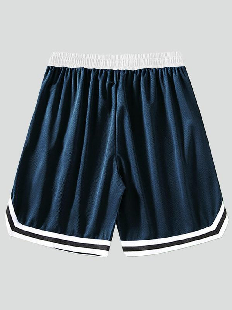 Men'S Loose Striped Trim Drawstring Waist Track Shorts, Casual Loose Quick Dry Shorts for Summer Outdoor Basketball Fitness