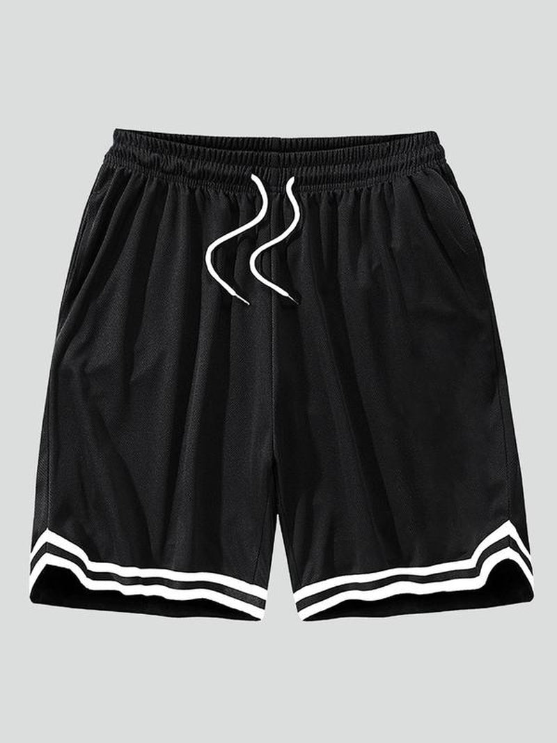 Men'S Loose Striped Trim Drawstring Waist Track Shorts, Casual Loose Quick Dry Shorts for Summer Outdoor Basketball Fitness